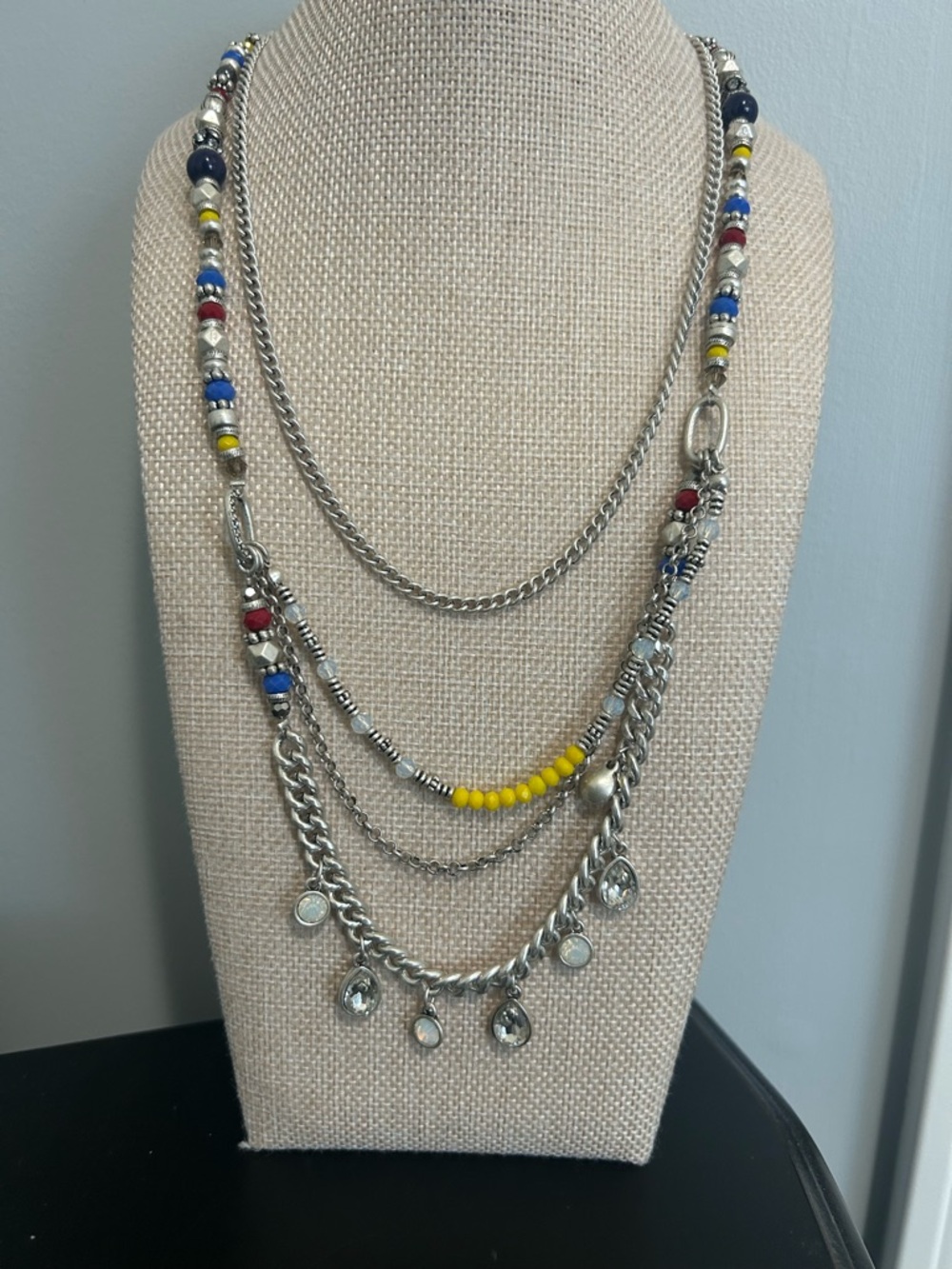 Premier Designs Layered Necklace|Multicolor Beaded|Rhinestone Drop Fringe|NWOT